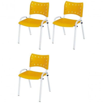 Cadeira Iso Base Branco, Igreja, Escola, Escritório - Amarelo Kit 3 Peças