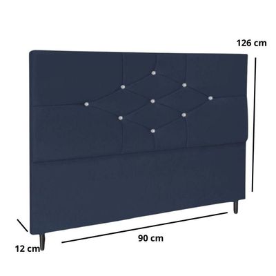 Cabeceira Solteiro 90cm Camboriú Suede Azul Marinho E Frame