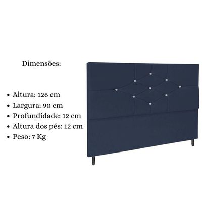 Cabeceira Solteiro 90cm Camboriú Suede Azul Marinho E Frame