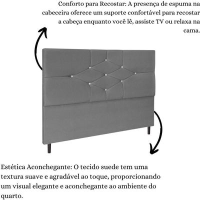 Cabeceira Cama Box Queen 160cm Virgínia Suede Cinza E Frame