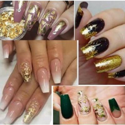 12 Folhas De Ouro E Prata Decoração Unhas Encapsuladas