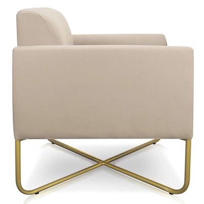 Poltrona Decorativa Base Industrial X Dourada Maressa S03 Suede Bege - Ibiza