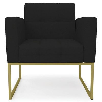 Poltrona Decorativa Base Industrial Dourado Ana Linho Preto - Ibiza