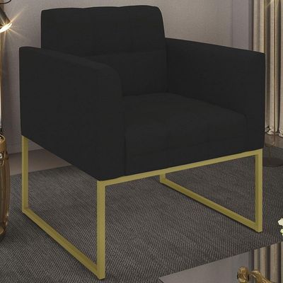 Poltrona Decorativa Base Industrial Dourado Ana Linho Preto - Ibiza