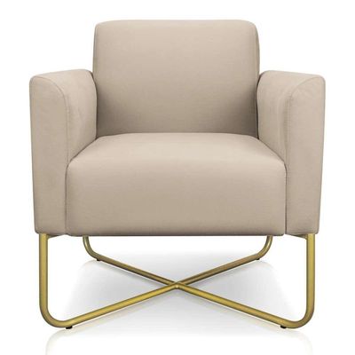 Poltrona Decorativa Base Industrial X Dourada Maressa S03 Suede Bege - Ibiza