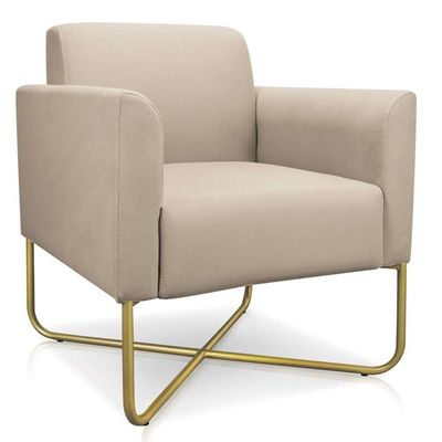 Poltrona Decorativa Base Industrial X Dourada Maressa S03 Suede Bege - Ibiza