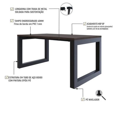 Mesa De Jantar Bronx 160x90x77cm Brmj9160 Terracota - Est.preta Terracota/est.preta