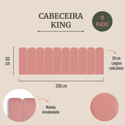 Cabeceira King Kit 10 Placas Modelo Arredondada - Suede Rosê