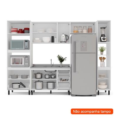 Cozinha Compacta Sem Tampo com Paneleiro Meena 10 Portas 4 Gavetas Creme e Branca