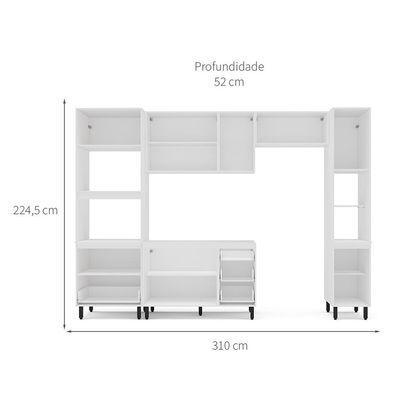 Cozinha Compacta Sem Tampo com Paneleiro Meena 10 Portas 4 Gavetas Creme e Branca