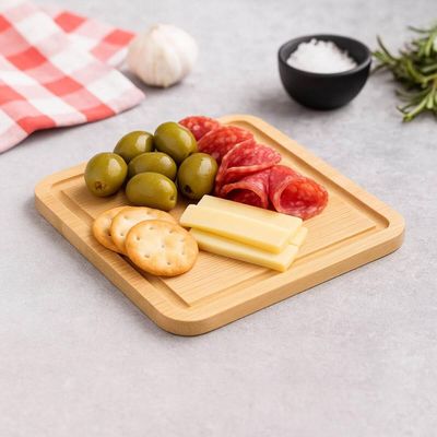 Tábua De Bambu Square 17x1cm Lyor Servir Petiscos Quadrada Com Cava Buffet