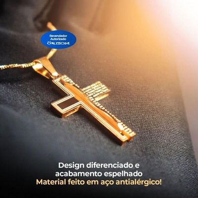 Cordão Banhado Ouro Aço + Pingente Pai Nosso + Saquinho Moda Masculina Casual Social Dourado