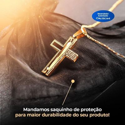 Cordão Banhado Ouro Aço + Pingente Pai Nosso + Saquinho Moda Masculina Casual Social Dourado