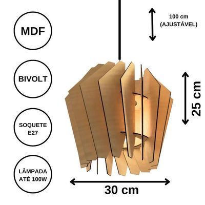 Luminária Teto Tipo Pendente Espiral Mdf - Completa Cor: Preta
