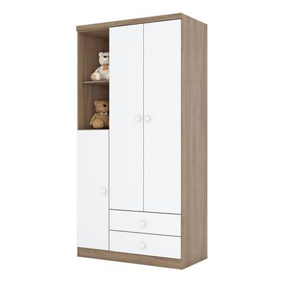 Berço Nacional Bala De Menta E Guarda Roupa Infantil Pique-esconde Rústico Branco Com Colchão Ortobom - Henn