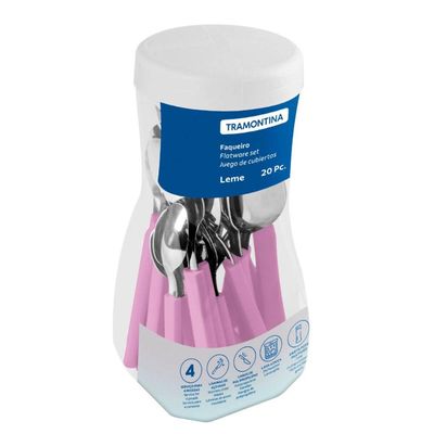 Faqueiro 20 Peças Tramontina Leme Lavanda 4 Pessoas Aço Inox com Pote