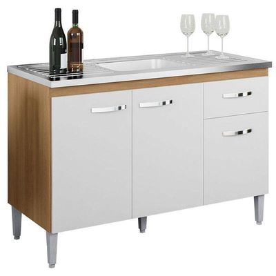 Balcão De Pia Ambiente Gabriela 120cm Amêndoa Branco - Ajl