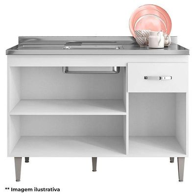 Balcão De Pia Ambiente Gabriela 120cm Amêndoa Branco - Ajl