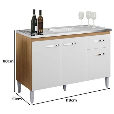 Balcão De Pia Ambiente Gabriela 120cm Amêndoa Branco - Ajl