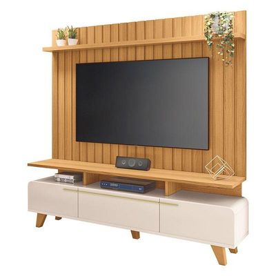 Rack Bancada Essenza E Painel Link 2.0 Com Mesa De Centro Sky Off White Cinamomo – Hb Móveis
