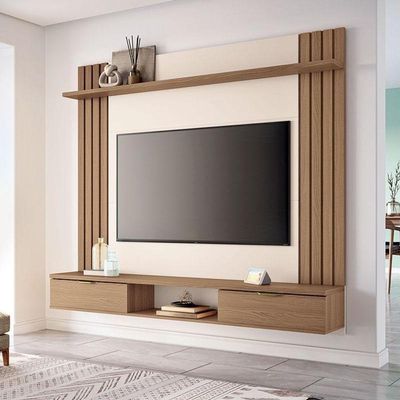 Painel Para Tv Home Suspenso Solus Castanho Off White – Hb Móveis