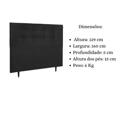 Cabeceira Estofada Cama Box Queen 160 Cm Milão Suede Suede Preto