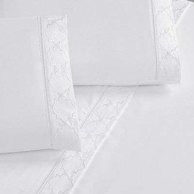 Jogo De Cama 300 Fios Bordado King Infinity 04 Peças - Branco