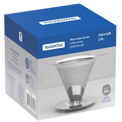 Coador de Café Tramontina em Aço Inox Reutilizável Filtro Alça 11x8cm Passador