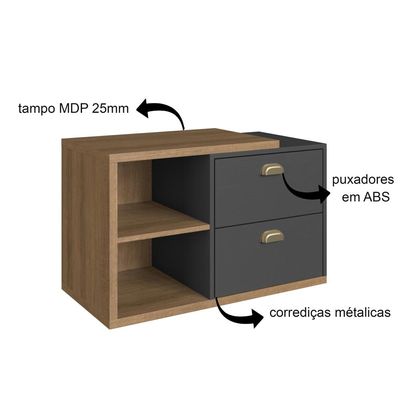 Gabinete de Banheiro Suspenso 80cm Helena com 02 Gavetas Mel/Grafite sem Cuba
