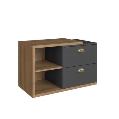 Gabinete de Banheiro Suspenso 80cm Helena com 02 Gavetas Mel/Grafite sem Cuba