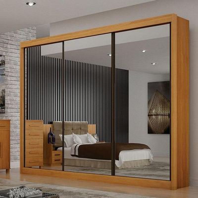 Guarda Roupa Casal 3 Portas 3 Espelhos São Paulo Gold Cinamomo – Leifer Móveis