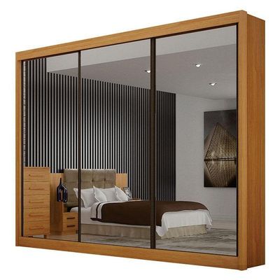 Guarda Roupa Casal 3 Portas 3 Espelhos São Paulo Gold Cinamomo – Leifer Móveis