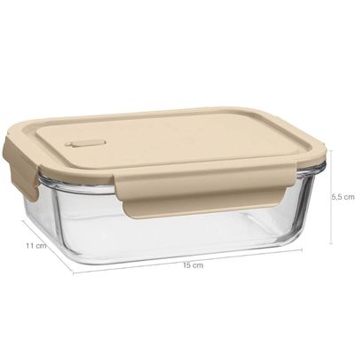 Pote Hermético de Vidro Borossilicato 410ml Retangular Capuccino Uz Porta Mantimentos Marmita