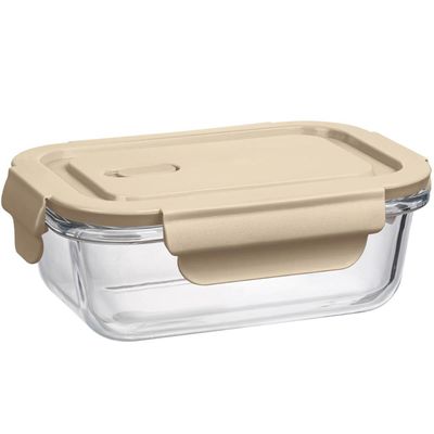 Pote Hermético de Vidro Borossilicato 410ml Retangular Capuccino Uz Porta Mantimentos Marmita