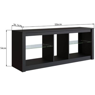 Rack Para Sala Preto Tv Até 55" Led Rgb Prateleiras em Vidro Estante Para Tv Estilo Gamer Prodecor