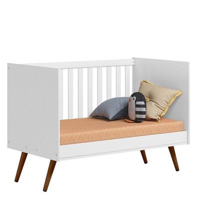 Berço Americano 3820 E Guarda Roupa 3830 Q Encanto Retrô Branco Acetinado Com Colchão Ortobom - Qmovi