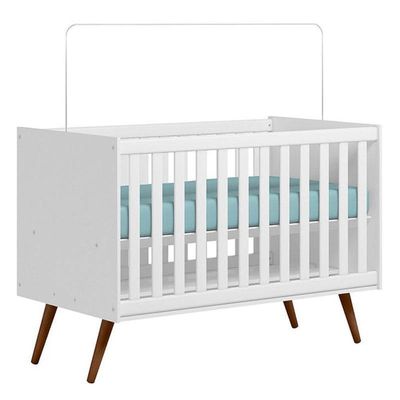 Berço Americano 3820 E Guarda Roupa 3830 Q Encanto Retrô Branco Acetinado Com Colchão Ortobom - Qmovi