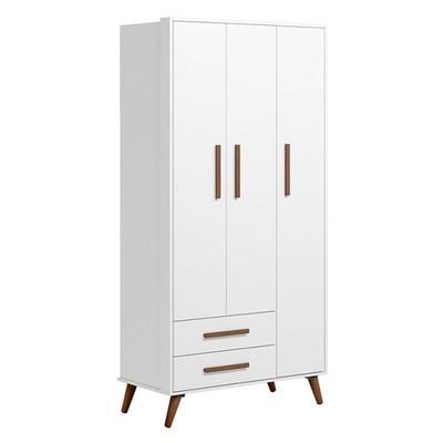 Berço Americano 3820 E Guarda Roupa 3830 Q Encanto Retrô Branco Acetinado Com Colchão Ortobom - Qmovi