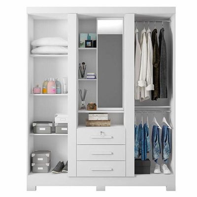 Guarda Roupa Solteiro Capelinha Premium 3 Portas Branco – Zanzini