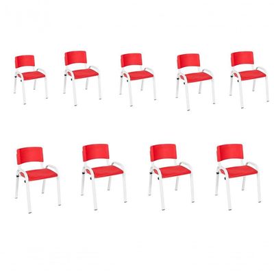 Kit 9 Cadeira Iso Infantil Creche, Escola Base Branco Vermelho