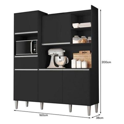 Kit De Cozinha Compacta 160cm Isabel Com 5 Portas Preto