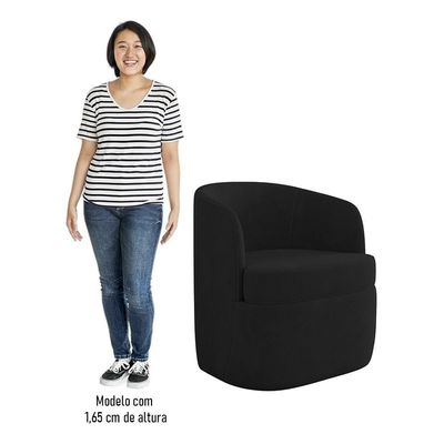 Poltrona Giratória Decorativa Para Sala Dandara K04 Veludo Preto - Mpozenato