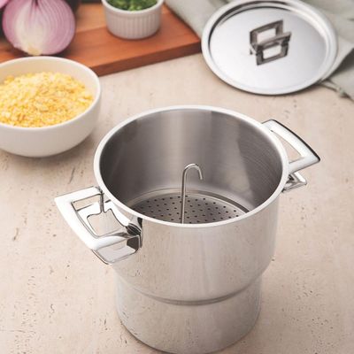 Cuscuzeira Inox Tramontina Brava Alças Tampa 14cm 2,1L Panela Cuscuz
