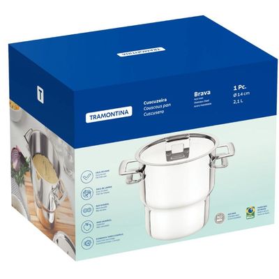 Cuscuzeira Inox Tramontina Brava Alças Tampa 14cm 2,1L Panela Cuscuz