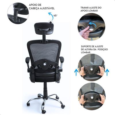 Cadeira De Escritorio Presidente Giratória Ergonômica Mesh