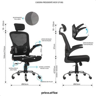 Cadeira De Escritorio Presidente Giratória Ergonômica Mesh