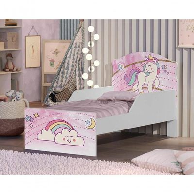 Mini Cama Unicónio Rosa Com Colchão