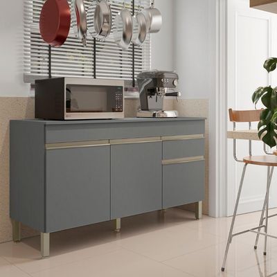 Balcão Com Tampo E 3 Portas Leicester Gris