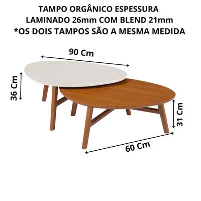 Mesa De Centro Para Sala Organica Manaus Base Madeira Kit 2