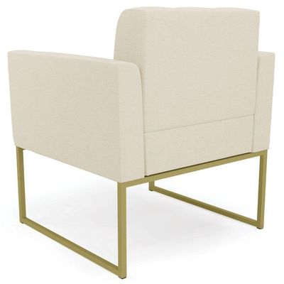 Poltrona Decorativa Base Industrial Dourado Ana Linho Bege - Ibiza